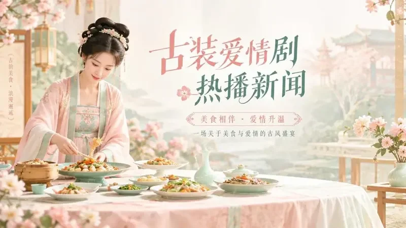 AI漫剧资讯配图：古装甜宠新作《古代小厨娘》定档，一口美食一段姻缘